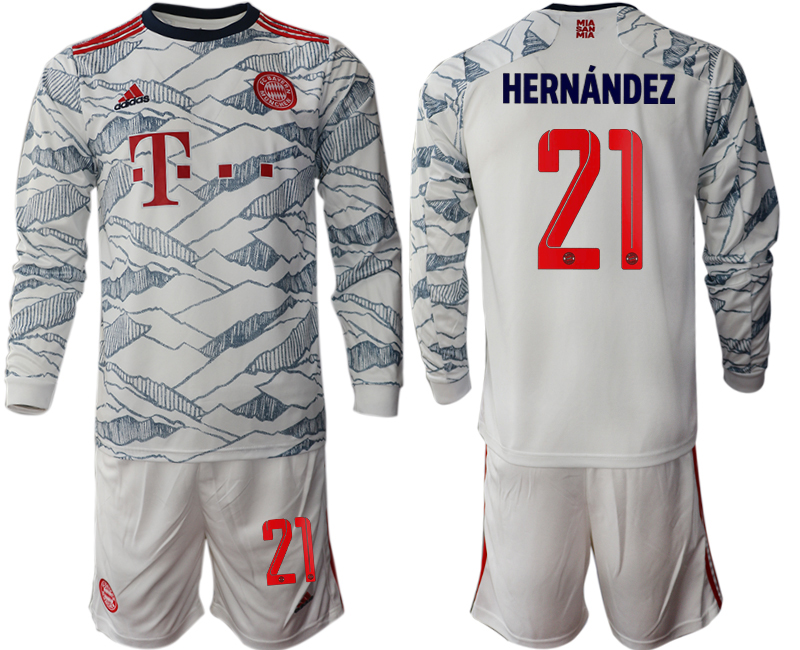 Men 2021-2022 Club Bayern Munich Second away white Long Sleeve #21 Soccer Jersey